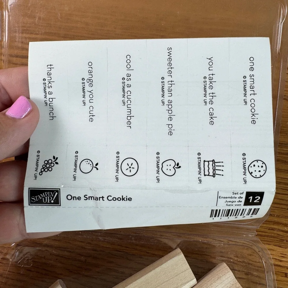Stampin Up One Smart Cookie Wood Mount Rubber Stamp Set of 12 Punny Food Phrases